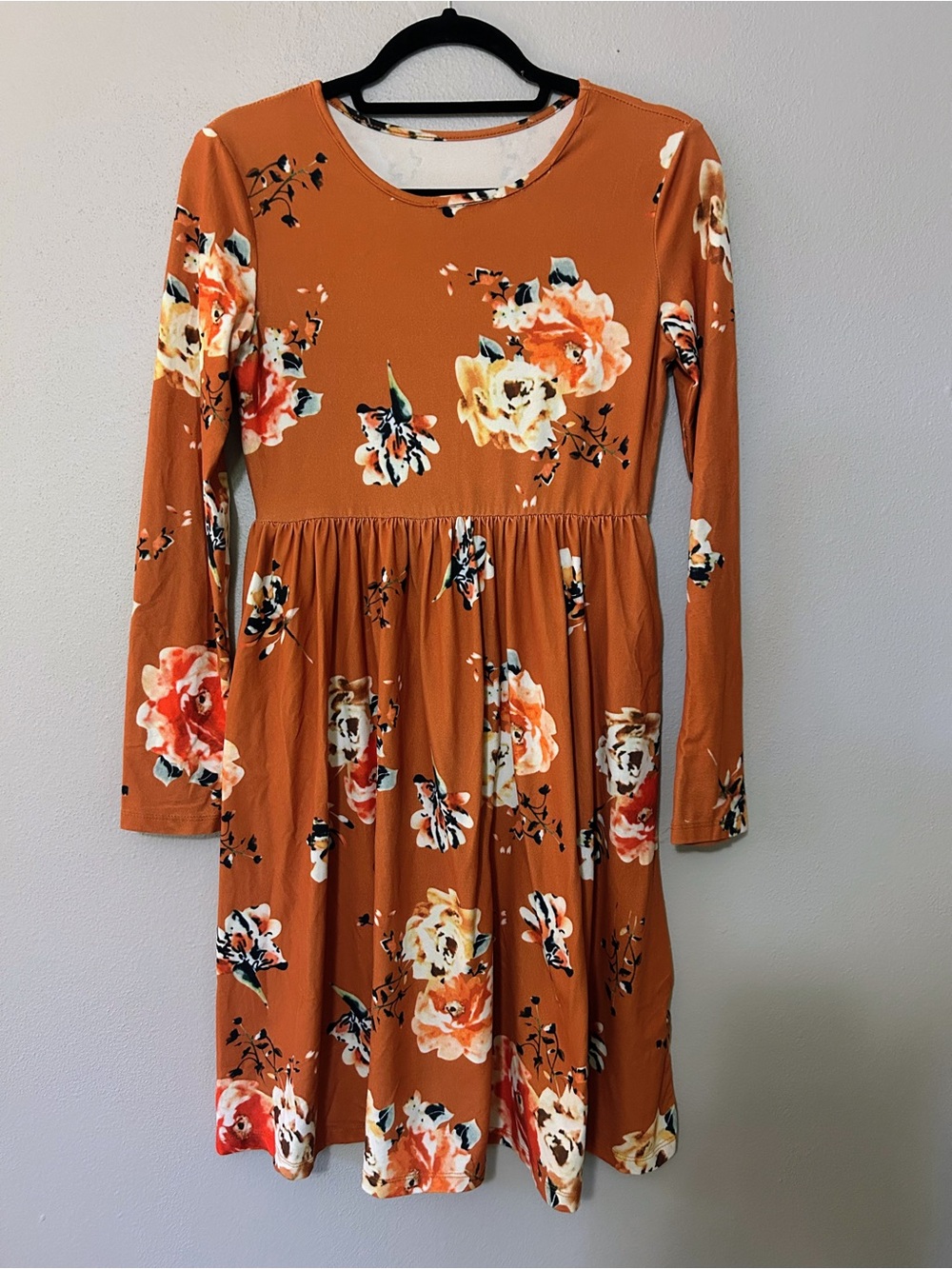 Women’s Fall Floral Cottagecore Rust Colored Long Sleeve Dress